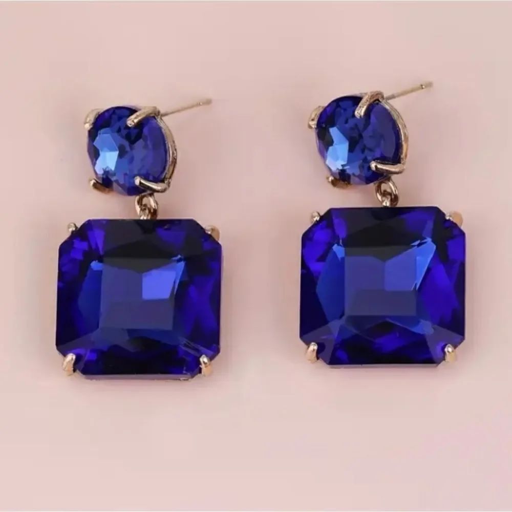 New Crystal Blue Square Drop Earrings